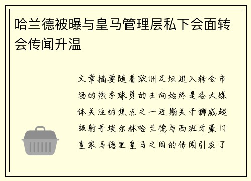 哈兰德被曝与皇马管理层私下会面转会传闻升温 哈兰德被曝与皇马管理层私下会面转会传闻升温